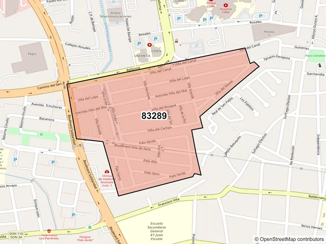 Mapa del código postal 83289, Hermosillo, Sonora