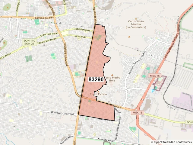 Mapa del código postal 83290, Hermosillo, Sonora