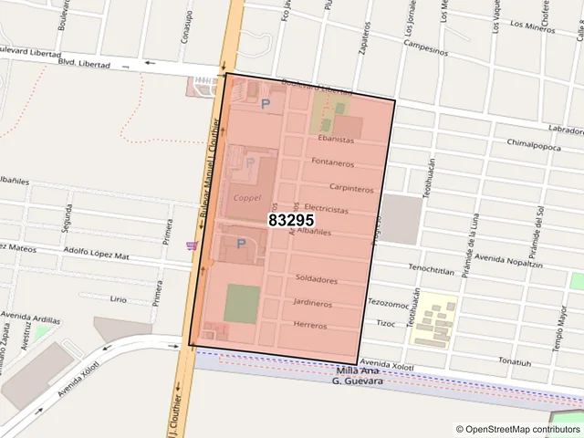 Mapa del código postal 83295, Hermosillo, Sonora