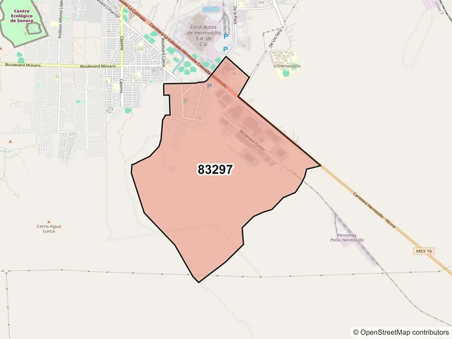 Mapa del código postal 83297, Hermosillo, Sonora