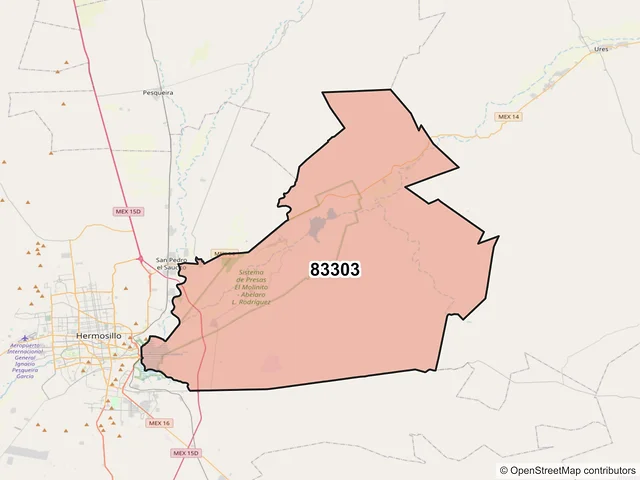 Mapa del código postal 83303, Hermosillo, Sonora