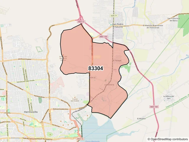 Mapa del código postal 83304, Hermosillo, Sonora