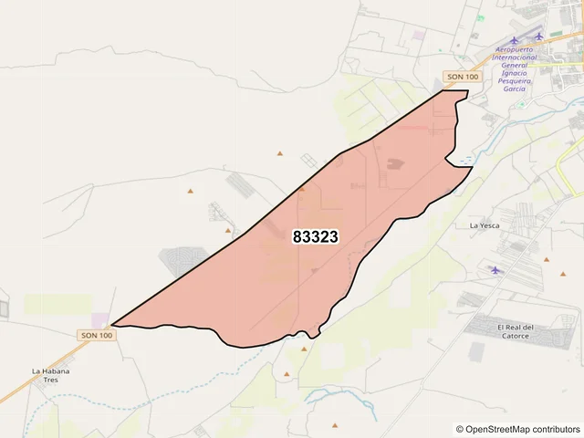 Mapa del código postal 83323, Hermosillo, Sonora
