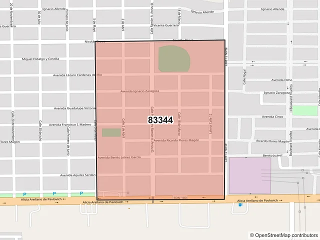 Mapa del código postal 83344, Hermosillo, Sonora