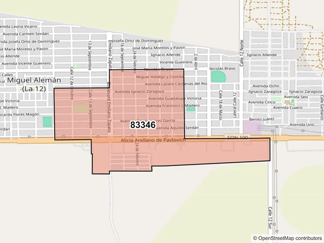 Mapa del código postal 83346, Hermosillo, Sonora