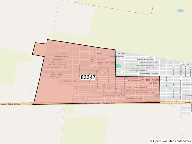 Mapa del código postal 83347, Hermosillo, Sonora
