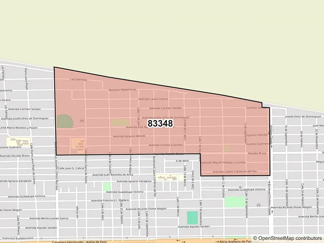 Mapa del código postal 83348, Hermosillo, Sonora