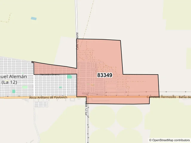 Mapa del código postal 83349, Hermosillo, Sonora