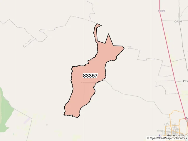 Mapa del código postal 83357, Hermosillo, Sonora