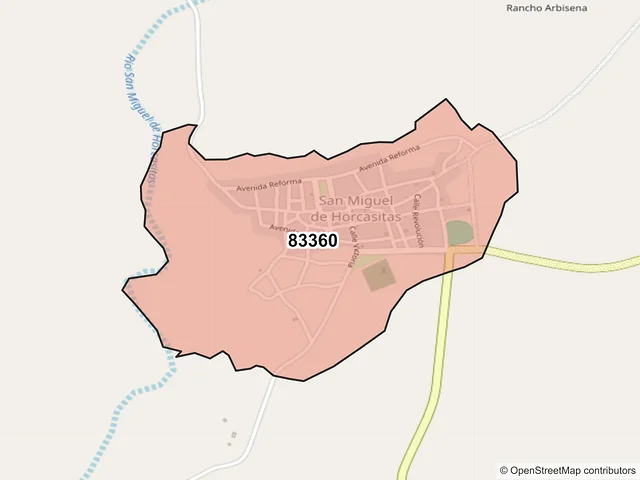 Mapa del código postal 83360, San Miguel de Horcasitas, Sonora