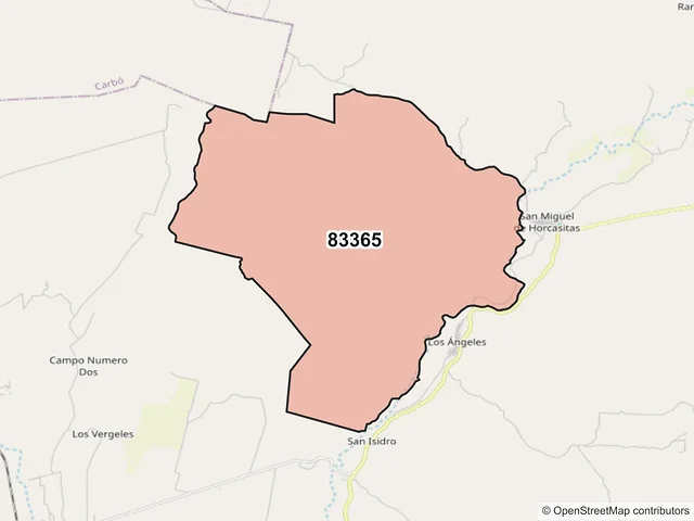 Mapa del código postal 83365, San Miguel de Horcasitas, Sonora