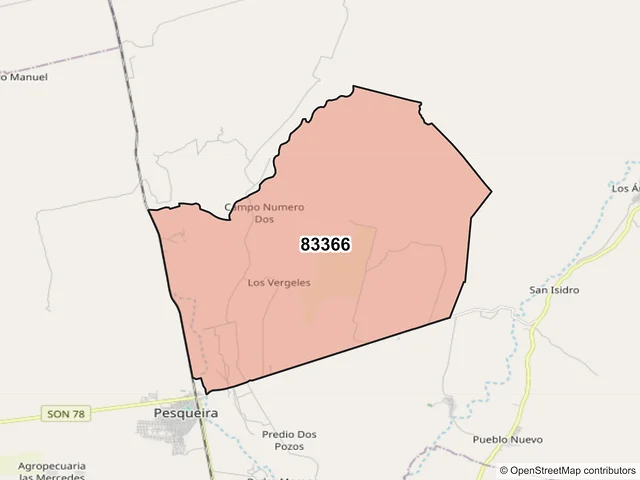 Mapa del código postal 83366, San Miguel de Horcasitas, Sonora