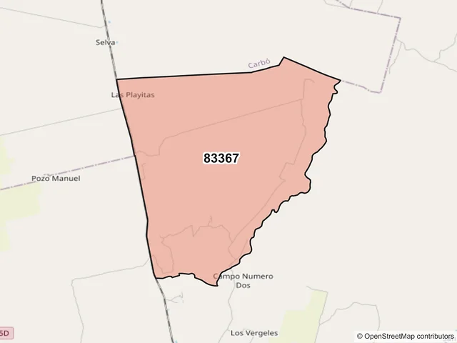 Mapa del código postal 83367, San Miguel de Horcasitas, Sonora