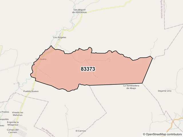 Mapa del código postal 83373, San Miguel de Horcasitas, Sonora