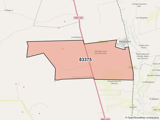 Mapa del código postal 83375, San Miguel de Horcasitas, Sonora