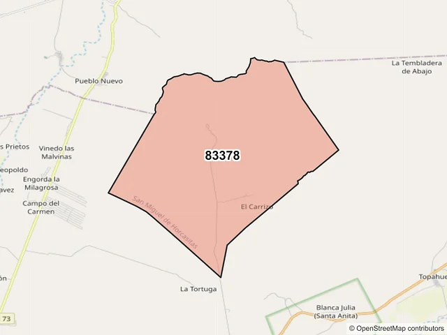 Mapa del código postal 83378, San Miguel de Horcasitas, Sonora