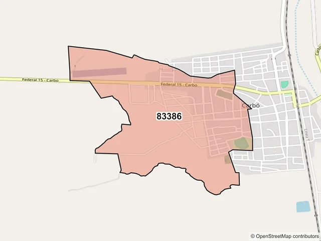 Mapa del código postal 83386, Carbó, Sonora