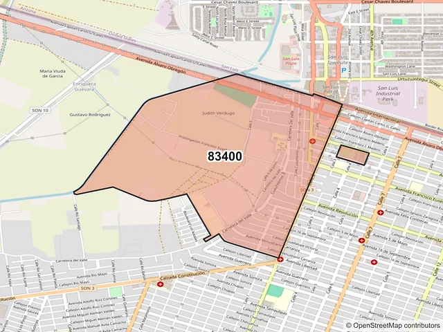 Mapa del código postal 83400, San Luis Río Colorado, Sonora