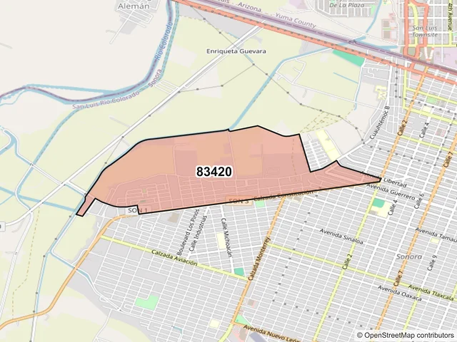 Mapa del código postal 83420, San Luis Río Colorado, Sonora