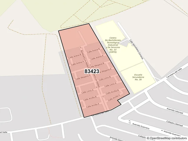 Mapa del código postal 83423, San Luis Río Colorado, Sonora