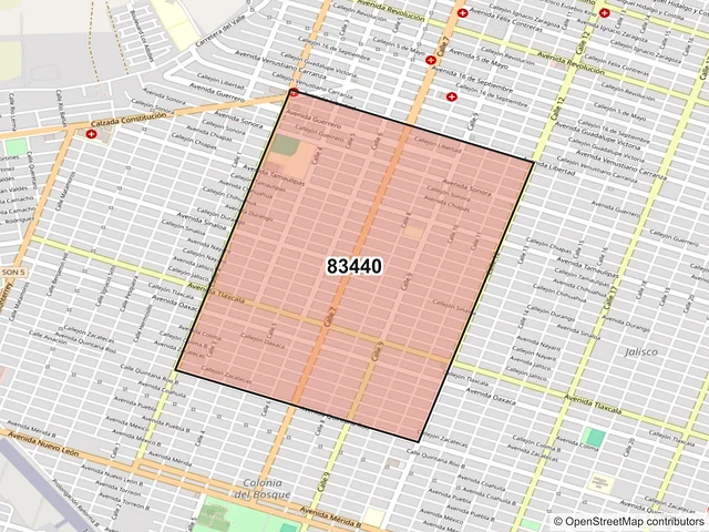Mapa del código postal 83440, San Luis Río Colorado, Sonora