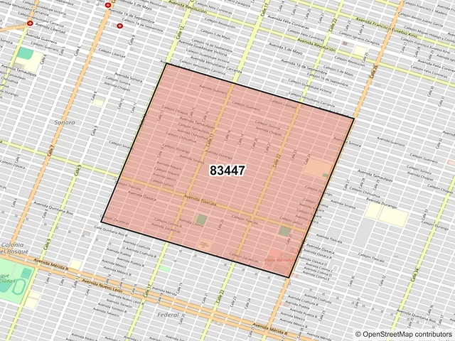Mapa del código postal 83447, San Luis Río Colorado, Sonora