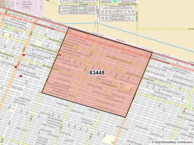 Mapa del código postal 83448, San Luis Río Colorado, Sonora