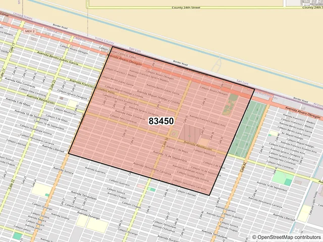Mapa del código postal 83450, San Luis Río Colorado, Sonora