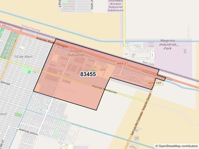 Mapa del código postal 83455, San Luis Río Colorado, Sonora
