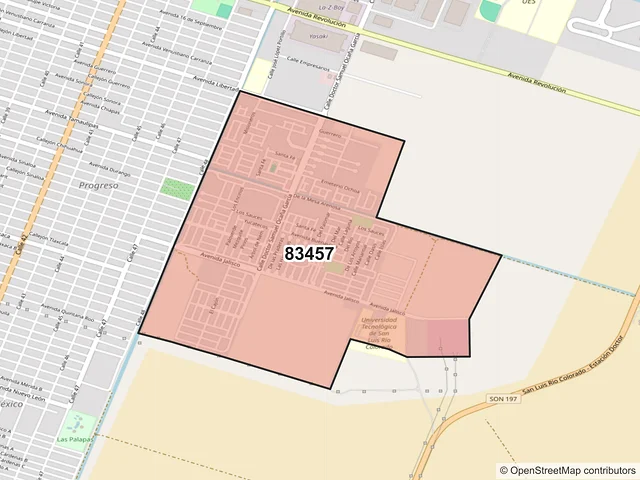Mapa del código postal 83457, San Luis Río Colorado, Sonora