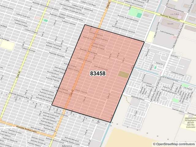 Mapa del código postal 83458, San Luis Río Colorado, Sonora