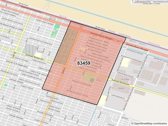 Mapa del código postal 83459, San Luis Río Colorado, Sonora