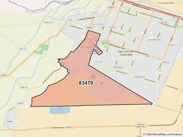 Mapa del código postal 83479, San Luis Río Colorado, Sonora