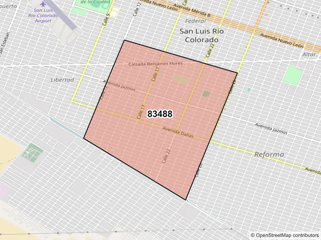 Mapa del código postal 83488, San Luis Río Colorado, Sonora