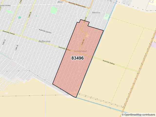 Mapa del código postal 83496, San Luis Río Colorado, Sonora