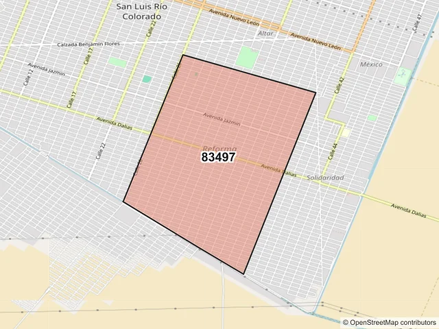 Mapa del código postal 83497, San Luis Río Colorado, Sonora