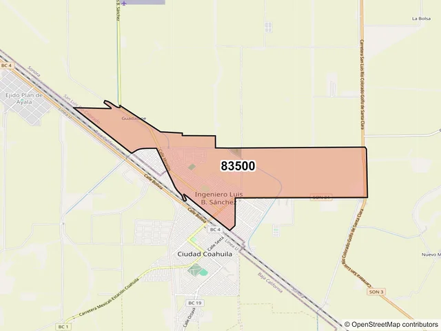 Mapa del código postal 83500, San Luis Río Colorado, Sonora