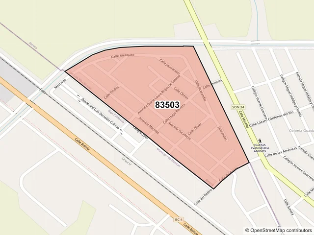 Mapa del código postal 83503, San Luis Río Colorado, Sonora