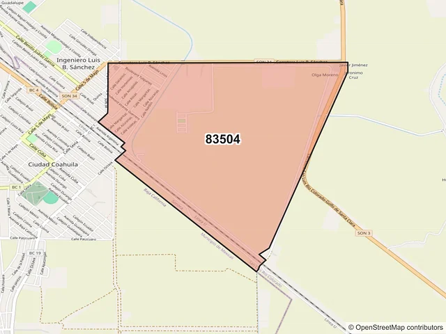 Mapa del código postal 83504, San Luis Río Colorado, Sonora