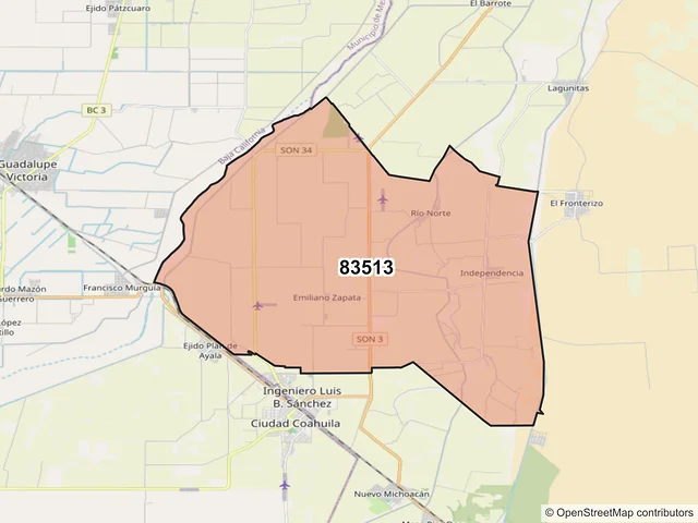 Mapa del código postal 83513, San Luis Río Colorado, Sonora