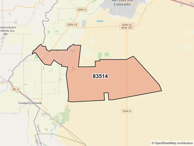 Mapa del código postal 83514, San Luis Río Colorado, Sonora