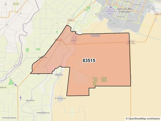Mapa del código postal 83515, San Luis Río Colorado, Sonora