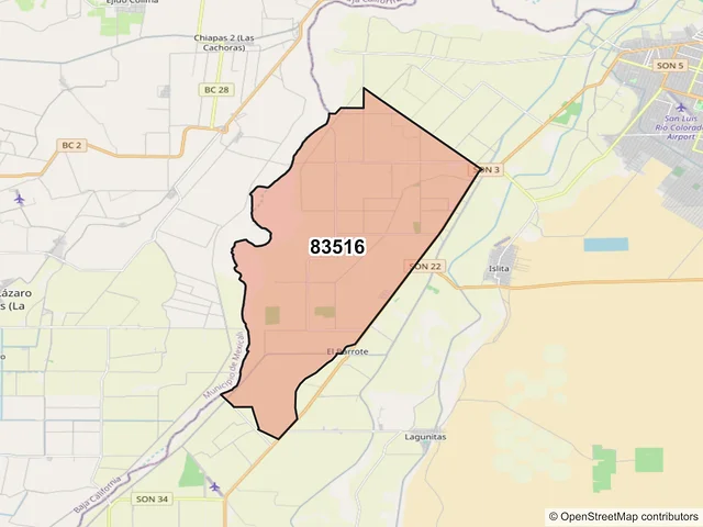 Mapa del código postal 83516, San Luis Río Colorado, Sonora