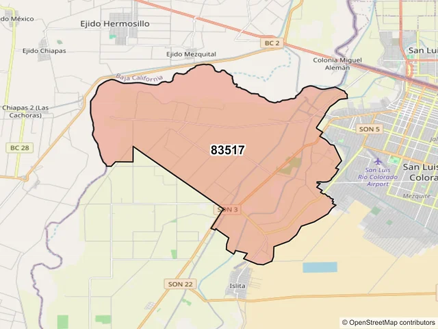 Mapa del código postal 83517, San Luis Río Colorado, Sonora