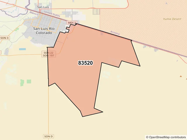 Mapa del código postal 83520, San Luis Río Colorado, Sonora