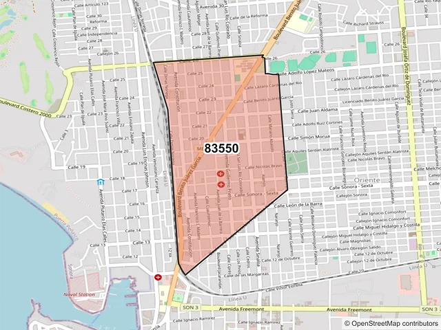 Mapa del código postal 83550, Puerto Peñasco, Sonora