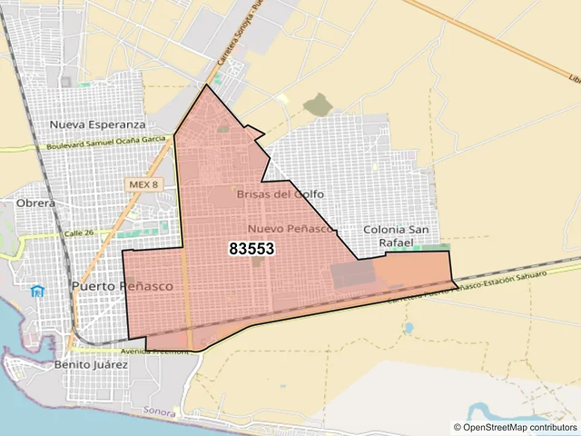 Mapa del código postal 83553, Puerto Peñasco, Sonora