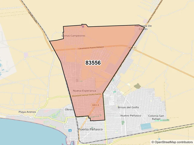 Mapa del código postal 83556, Puerto Peñasco, Sonora