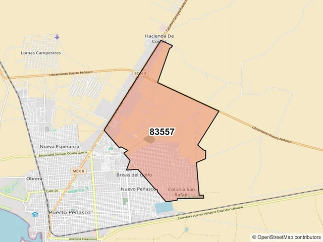 Mapa del código postal 83557, Puerto Peñasco, Sonora