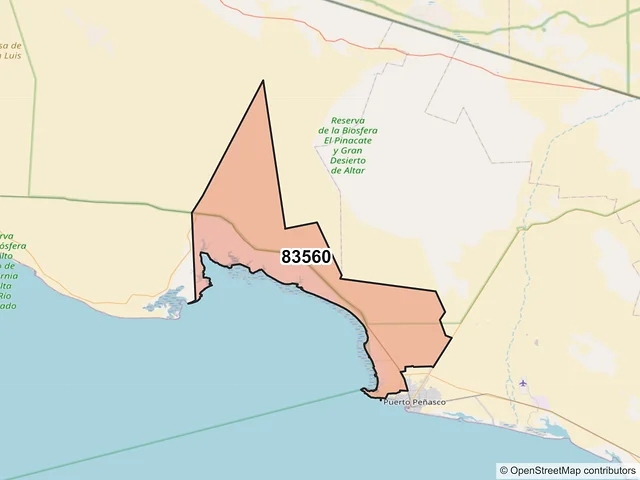 Mapa del código postal 83560, Puerto Peñasco, Sonora
